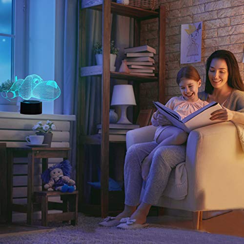 3D Lámpara óptico Illusions Luz Nocturna, EASEHOME LED Lámpara de Mesa Luces de Noche para Niños Decoración Tabla Lámpara de Escritorio 7 Colores Cambio de Botón Táctil y Cable USB, Perro