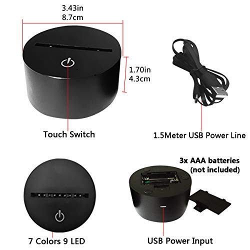 3D Lámpara óptico Illusions Luz Nocturna, EASEHOME LED Lámpara de Mesa Luces de Noche para Niños Decoración Tabla Lámpara de Escritorio 7 Colores Cambio de Botón Táctil y Cable USB, Perro