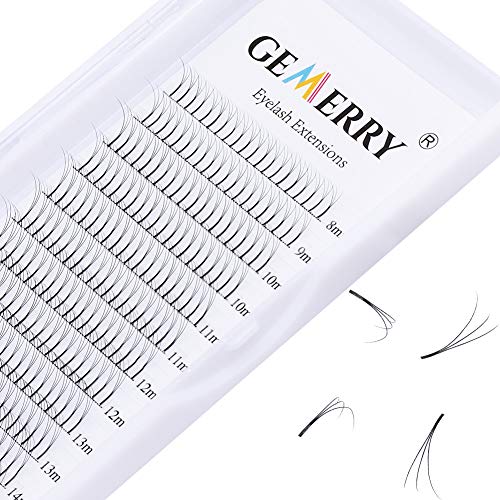 3D Ventilador Pestañas 8-14mm mixta Extensiones de Pestañas Volumen Ruso - 0.07mm C curl - Premade Fans Pestañas Rusas Seda Naturales de GEMERRY (0.07-3D-c curl-mix)