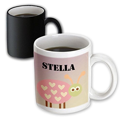 3dRose Stella - Taza de cerámica con Nombre de Mariquita Rosa para niñas (10,16 x 7,62 x 9,52 cm), Color Blanco