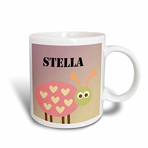 3dRose Stella - Taza de cerámica con Nombre de Mariquita Rosa para niñas (10,16 x 7,62 x 9,52 cm), Color Blanco