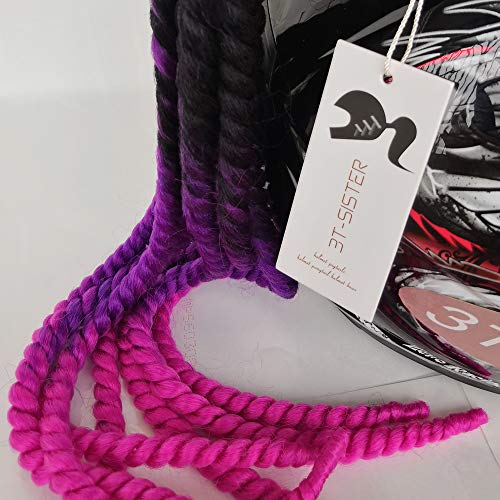 3T-SISTER - Cola de Caballo con Ventosa para Casco de Motocicleta, Trenzas rizadas, Pelo sint¨¦tico de Fibra, Color Degradado, 55,88 cm
