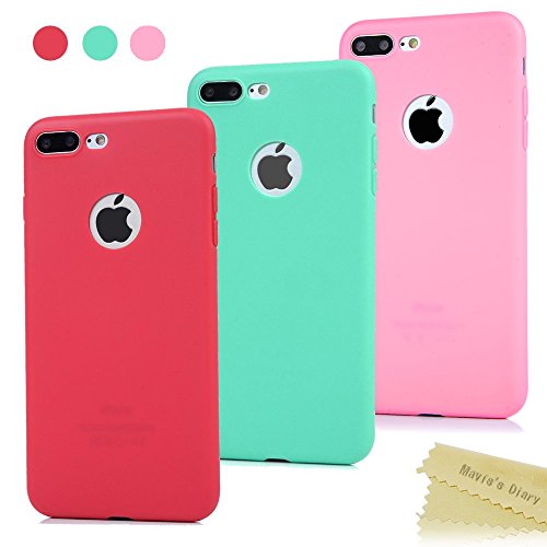 3x Funda iPhone 7 Plus, Carcasa Silicona Gel - Mavis's Diary Mate Case Ultra Delgado TPU Goma Flexible Cover Protectora para iPhone 7 Plus 5.5" - Rojo, Rosa claro, Verde menta