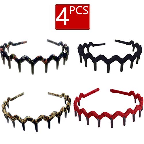 4 diademas de dientes de tiburón estilo bohemio para el pelo, peineta de tela, antideslizante, para la cabeza, accesorio para el pelo para mujeres y niñas