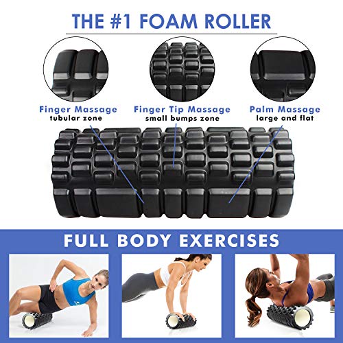 4-en-1 Foam Roller Kit, Rodillo Espuma, Rodillo Masaje, Bola de Masaje, Bandas Elasticas Fitness(3set), Rulo Masaje Muscular Fitness para Dar Masajes Profundos Relajan Músculos Rígidos y Adoloridos.