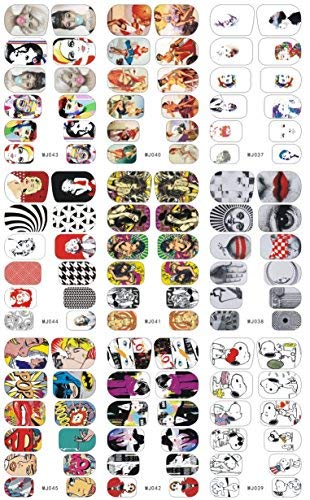 4 hojas nueva Colección Completa De Transferencia De Agua Nail Art Wraps (cada hoja en 9 diseño 12 Wraps, total 36 diseños)