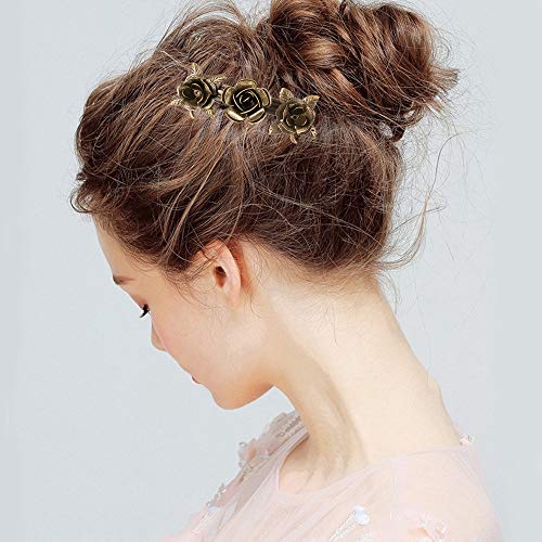 4 pasadores de pelo vintage de metal francés, diseño de rosas, plumas de bronce, accesorios para el cabello para mujer