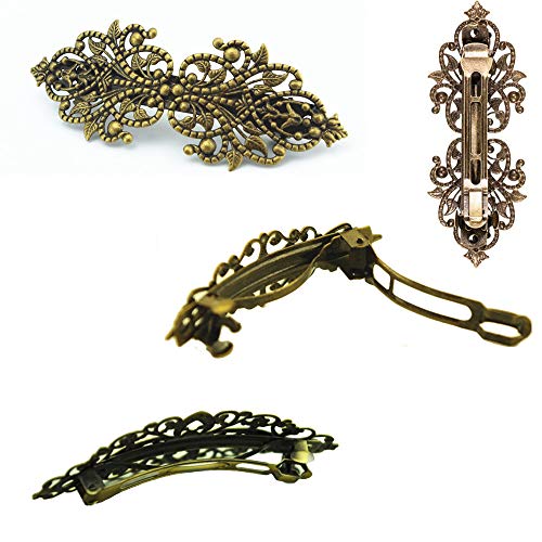 4 pasadores de pelo vintage de metal francés, diseño de rosas, plumas de bronce, accesorios para el cabello para mujer
