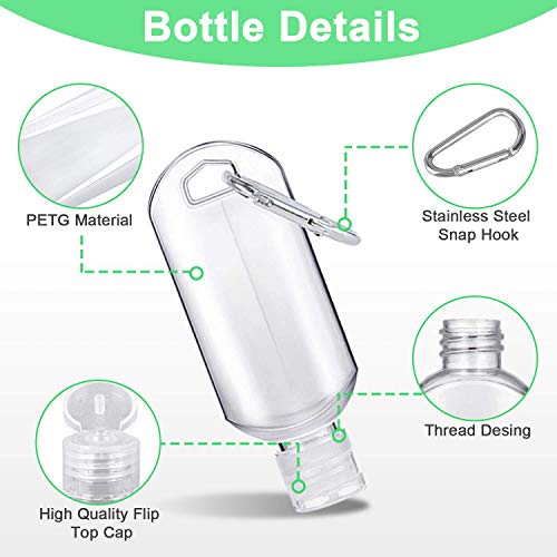4 Piezas 50ml Botellas de Viaje Recargables Vacías Botellas de Plástico con Mosquetón Recipiente Portátil de Plástico Transparente de Viaje para Desinfectante de Manos Contenedor