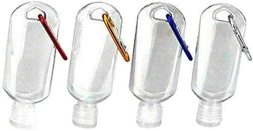 4 Piezas 50ml Botellas de Viaje Recargables Vacías Botellas de Plástico con Mosquetón Recipiente Portátil de Plástico Transparente de Viaje para Desinfectante de Manos Contenedor