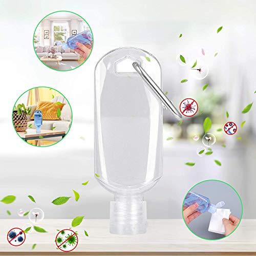 4 Piezas 50ml Botellas de Viaje Recargables Vacías Botellas de Plástico con Mosquetón Recipiente Portátil de Plástico Transparente de Viaje para Desinfectante de Manos Contenedor