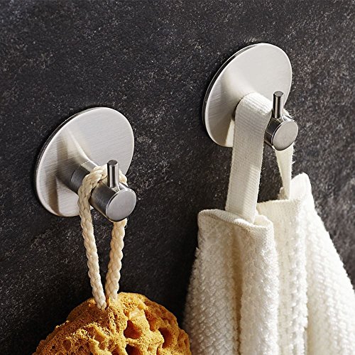 4 Piezas Ganchos Adhesivos, Aikzik Max 8KG Toalleros de Pared Toallero Autoadhesivo Perchero de Acero Inoxidable Gancho pared Colgar Colgador puerta Cocina Baño