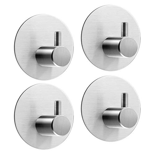 4 Piezas Ganchos Adhesivos, Aikzik Max 8KG Toalleros de Pared Toallero Autoadhesivo Perchero de Acero Inoxidable Gancho pared Colgar Colgador puerta Cocina Baño