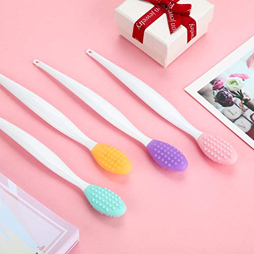 4 Piezas Herramienta de Cepillo de Labios Exfoliante de Silicona Pincel de Labios Suave de Doble Cara para Apariencia de Labios Más Suave y Completa (Naranja, Púrpura, Verde, Rosa)