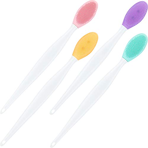 4 Piezas Herramienta de Cepillo de Labios Exfoliante de Silicona Pincel de Labios Suave de Doble Cara para Apariencia de Labios Más Suave y Completa (Naranja, Púrpura, Verde, Rosa)