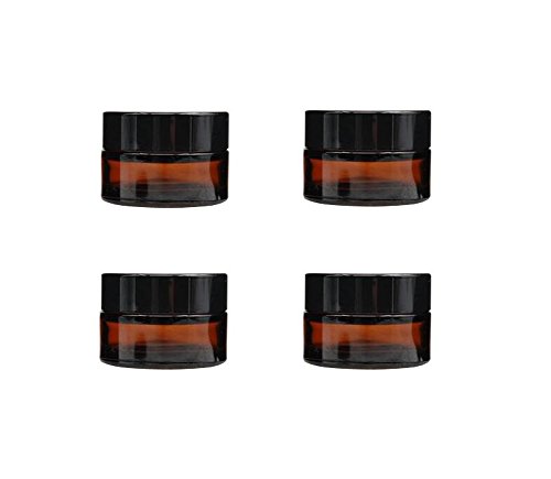 4 piezas marrón crema facial Botellas de cristal con tapón de rosca y loción de cosméticos liner- almacenamiento contenedor Jar Pot, vidrio, marrón, 20g