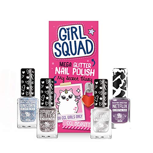 4 x set de esmaltes de uñas CCL Beauty"Gel-Tastic" GLITTER BESTIES de secado rápido con efectos metálicos y brillantes con pincel XL para una fácil aplicación (4 x 12ML) sin lámpara UV