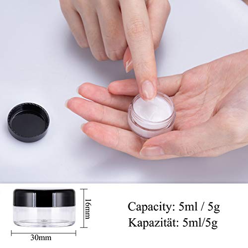40 Piezas Tarros de Plástico, Contenedores Cosmético de Viaje Envases de Vacío Transparente con Tapas de Tornillo para Cosmética Crema Muestra, Polvo, Decoración de Uñas, 5g 5ml Negro