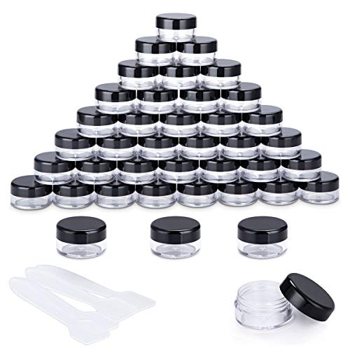 40 Piezas Tarros de Plástico, Contenedores Cosmético de Viaje Envases de Vacío Transparente con Tapas de Tornillo para Cosmética Crema Muestra, Polvo, Decoración de Uñas, 5g 5ml Negro
