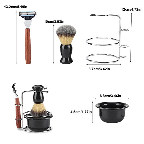 4Pcs Kit de Afeitar Set de Cepillos con Soporte de Acero Inoxidable Sostenedor de Afeitar Shaver Shaving Bowl para Hombres Manual Shave