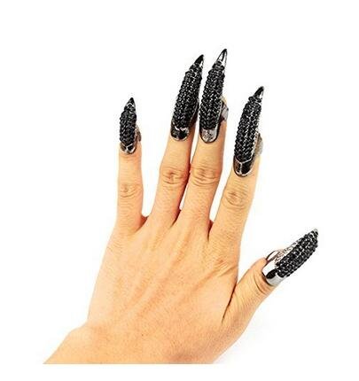 5 anillos de estilo gótico y punk con estrás de cristales para la punta de los dedos, estilo garra, imitación de uñas largas falsas, para mujeres y hombres
