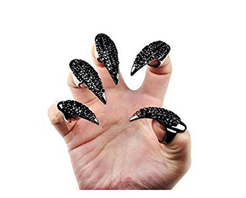 5 anillos de estilo gótico y punk con estrás de cristales para la punta de los dedos, estilo garra, imitación de uñas largas falsas, para mujeres y hombres
