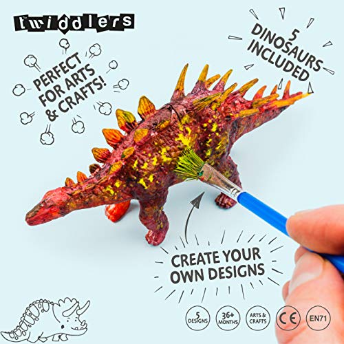 5 Dinosaurios y kit de Pintura con pinceles - Conjunto de arte todo incluido, ideal para fanaticos con dinosaurios, perfecto para manualidades y actividades.