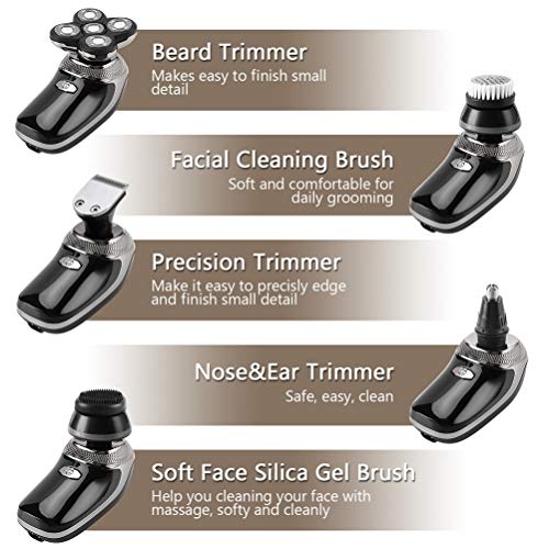 5 en 1 Afeitadora El¨¦ctrica, Cortapelos Hombre USB Impermeable Cinco cabezas Maquinilla de Afeitar hombre para Nariz O¨ªdo Barbero Facial de limpieza Rotary Calvo Afeitadora Corporal Masculina