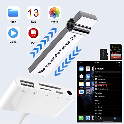 5 en 1 SD/TF lector de tarjetas de memoria adaptador de cámara 3.0 USB Driver OTG interfaz para iPhone y iPad iPod Touch Lightning DC 3.5 Kit de conexión de audio para cámara de audio