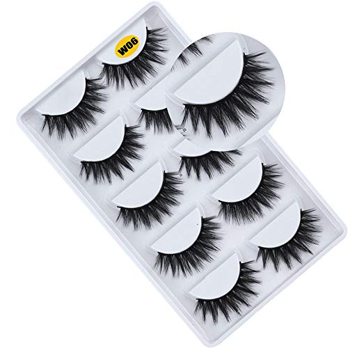 5 pares de pestañas de visón conjunto largo 3D faux cils Natural grueso tira completa pestañas postizas volumen suave extensión de pestañas falsas-W06