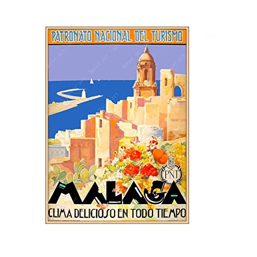 5 Unids Spanish Harbor City Málaga Viajes Lienzos Cuadros Vintage Imágenes Carteles Kraft Revestidos Pegatinas de Pared Decoración del Hogar Regalo Sin Marco