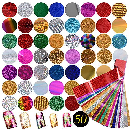 50 Diseños Pegatina Calcomanías Uñas Nail Art Stickers Transferencia Foils Transfer Cielo Estrellado Herramienta PARA Decoración de Uñas Manicura DIY