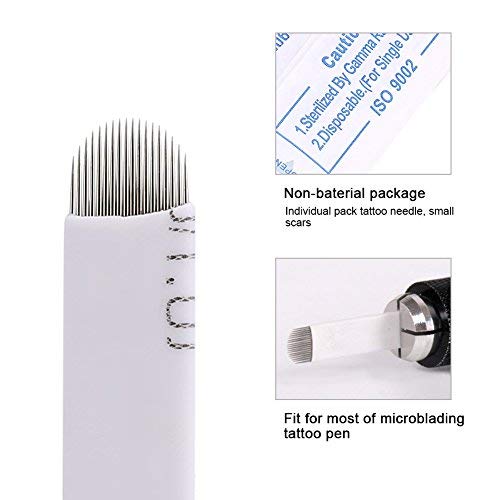 50 Piezas Agujas de Microblading 18 Alfiler Desechable Permanente Maquillaje Manual Cejas Tatuaje Agujas