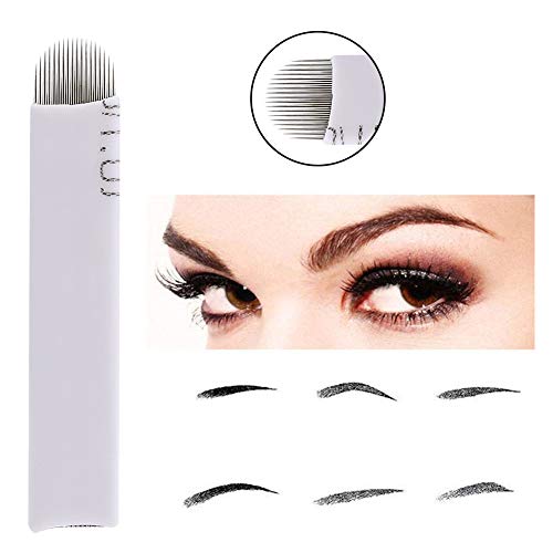 50 Piezas Agujas de Microblading 18 Alfiler Desechable Permanente Maquillaje Manual Cejas Tatuaje Agujas