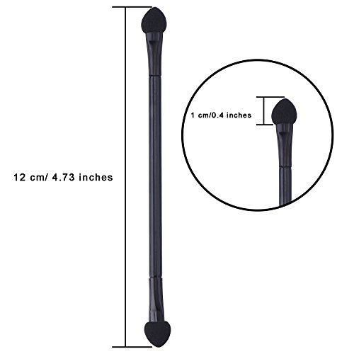 50 Piezas Aplicadores de Maquillaje Cepillos Desechables Esponja de Sombra de Ojo de Doble Extremos con Mango Largo, 12 cm, Negro