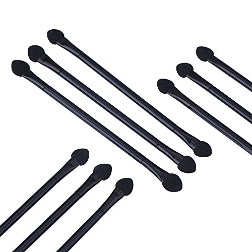 50 Piezas Aplicadores de Maquillaje Cepillos Desechables Esponja de Sombra de Ojo de Doble Extremos con Mango Largo, 12 cm, Negro