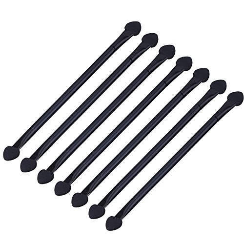 50 Piezas Aplicadores de Maquillaje Cepillos Desechables Esponja de Sombra de Ojo de Doble Extremos con Mango Largo, 12 cm, Negro