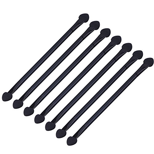 50 Piezas Aplicadores de Maquillaje Cepillos Desechables Esponja de Sombra de Ojo de Doble Extremos con Mango Largo, 12 cm, Negro