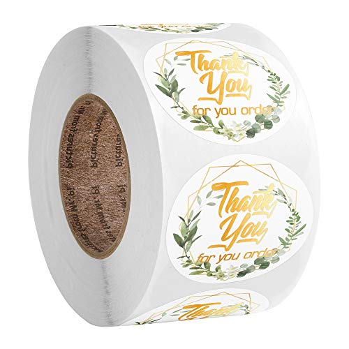 500 pegatinas redondas de agradecimiento con diseño de flores y texto en inglés "Thank You for Your order", autoadhesivas, hechas a mano, etiquetas redondas para hornear para sobres de Navidad, 3,8 cm