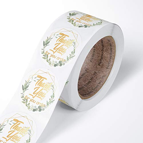 500 pegatinas redondas de agradecimiento con diseño de flores y texto en inglés "Thank You for Your order", autoadhesivas, hechas a mano, etiquetas redondas para hornear para sobres de Navidad, 3,8 cm