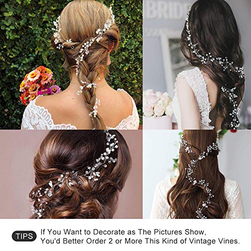 50cm Diadema Novia Boda, Tocados de Pelo Novia Diadema Cristal con Perlas Bridal Hair Vine Joyas para el Cabello, Adornos para el Pelo Tocado Plata Novias Accesorios para Boda Fiesta Velada