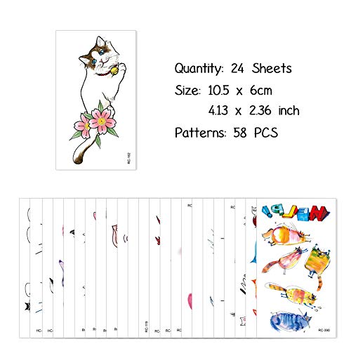 58 x Tatuajes Temporales Niños, Gato Calcomanias Tatuaje Temporal Pegatinas para Chicos Niñas niños Juegos Infantiles Fiesta de cumpleaños Regalo piñata, Artículos de Fiesta de Amante de los gatos