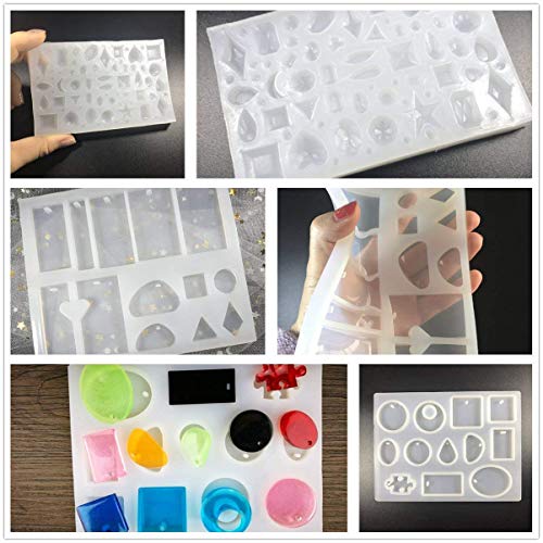 5X 30 ml de resina epoxi cristalina, pegamento UV, 24 piezas de decoración, 15 pigmento colorido, 11 piezas de silicona transparente, molde de 100 piezas, anillos de oro, accesorios de metal