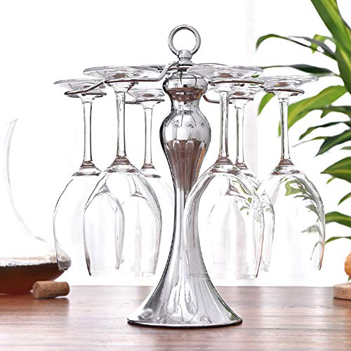 6-Gancho Holder encimera Copa de Vino, Estante de Almacenamiento Creatividad cáliz, con la Barra en negrilla y una Base Ancha, para la Barra casera Cocina,Cromo