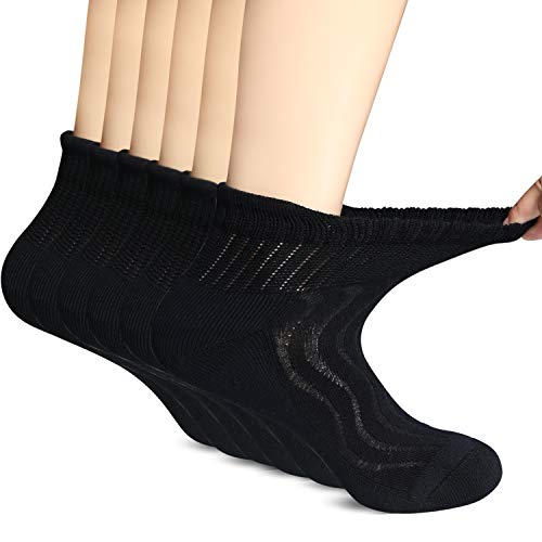 6 pares de no-vinculante de la humedad de la mujer micking cojín calcetines diabéticos de bambú Black9-11