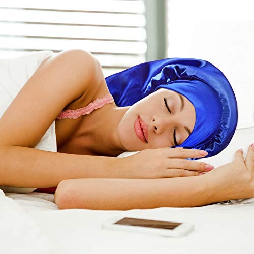 6 Piezas Gorros de Dormir Largo Satén Gorros de Trenzas Largas Suelto de Color Sólido para Mujer Pelo Rizado Rastas
