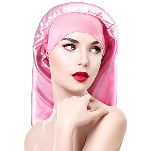 6 Piezas Gorros de Dormir Largo Satén Gorros de Trenzas Largas Suelto de Color Sólido para Mujer Pelo Rizado Rastas