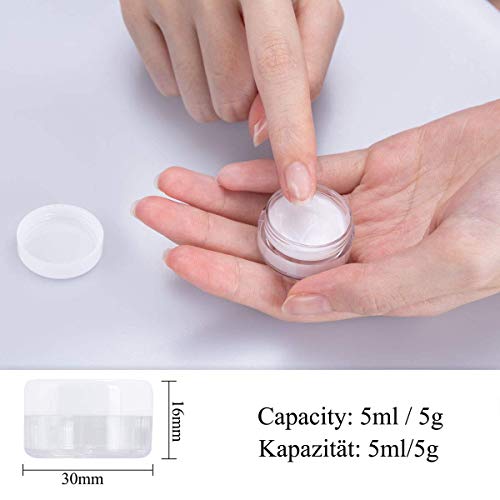 60 Piezas Tarros de Plástico, Contenedores Cosmético de Viaje Envases de Vacío Transparente con Tapas de Tornillo para Cosmética Crema Muestra, Polvo, Decoración de Uñas, 5g 5ml Blanco
