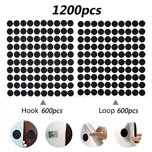 600 Pares Velcr Adhesivo Redondo, Lunares Adhesivo 10mm Velcr Adhesivo Cintas Autoadhesivo Puntos Pegajoso Monedas Puntos (Negro)