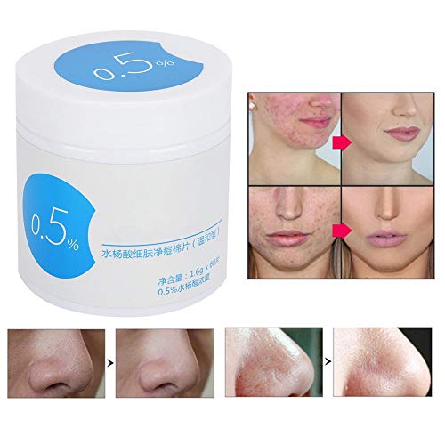 60pcs 0.5% de ácido salicílico, eliminación de espinillas, almohadilla de algodón, limpieza facial, reparación, almohadilla, almohadillas rápidas y claras para la piel de la espinilla, para